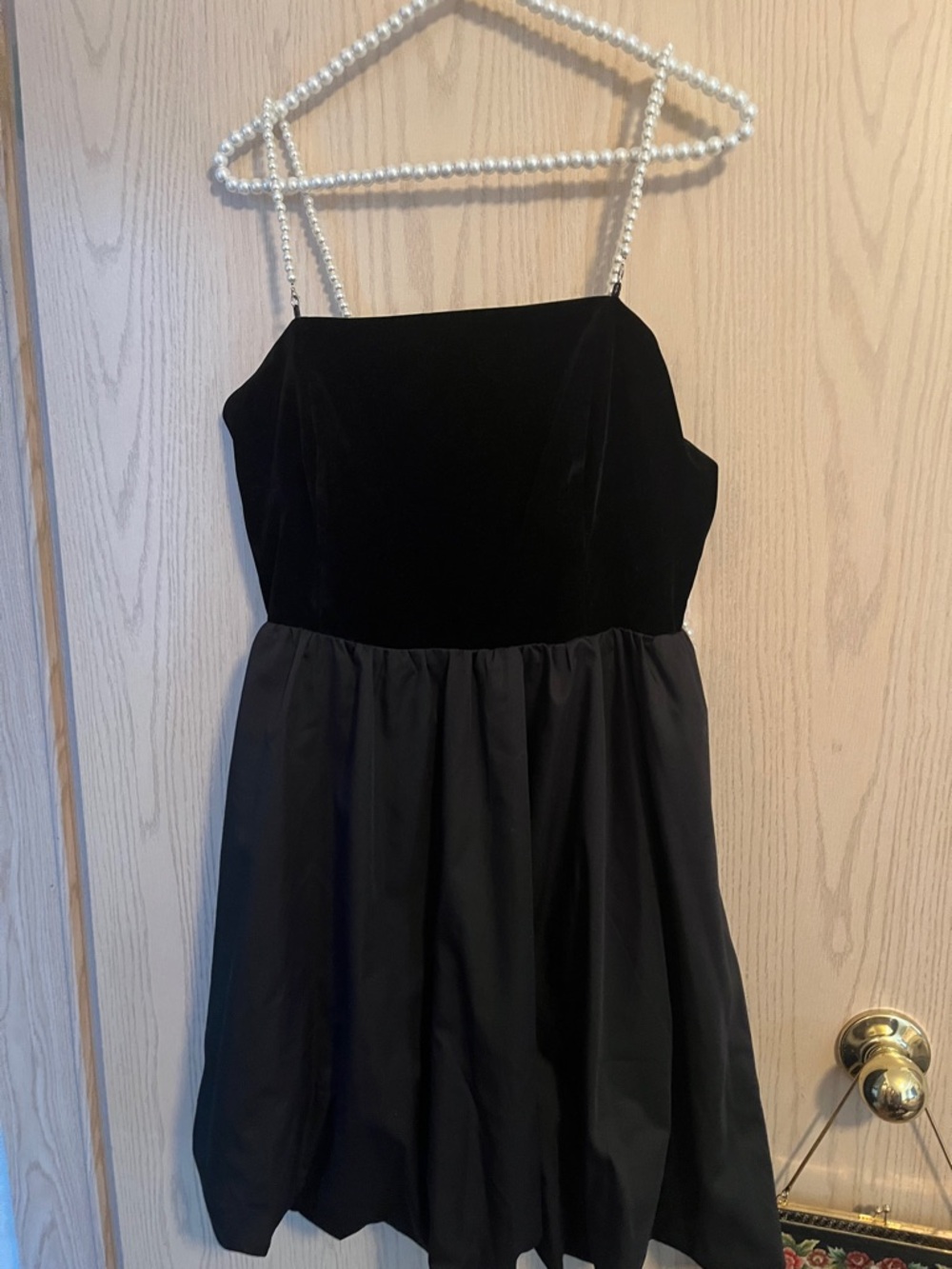 RIHOAS Black Velvet Bodice Mini Dress with Pearl Straps